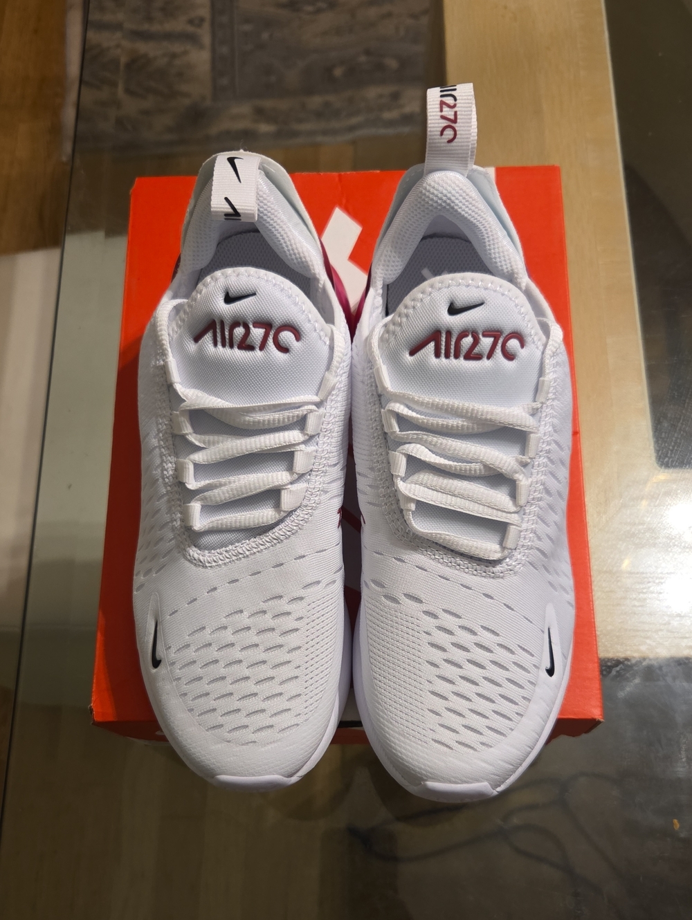 Nike Kids White Air270 Athletic Sneakers with Small Black Swoosh
